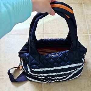 MZ Wallace Metro Tote Navy Blue White Medium Charter Stripe bag EUC